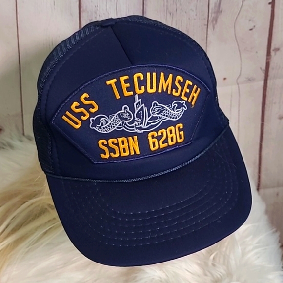 USS Tecumseh SSBN-6286 Mesh Snapback Cap Hat Navy Blue Boat Submarine Ship - Picture 3 of 16